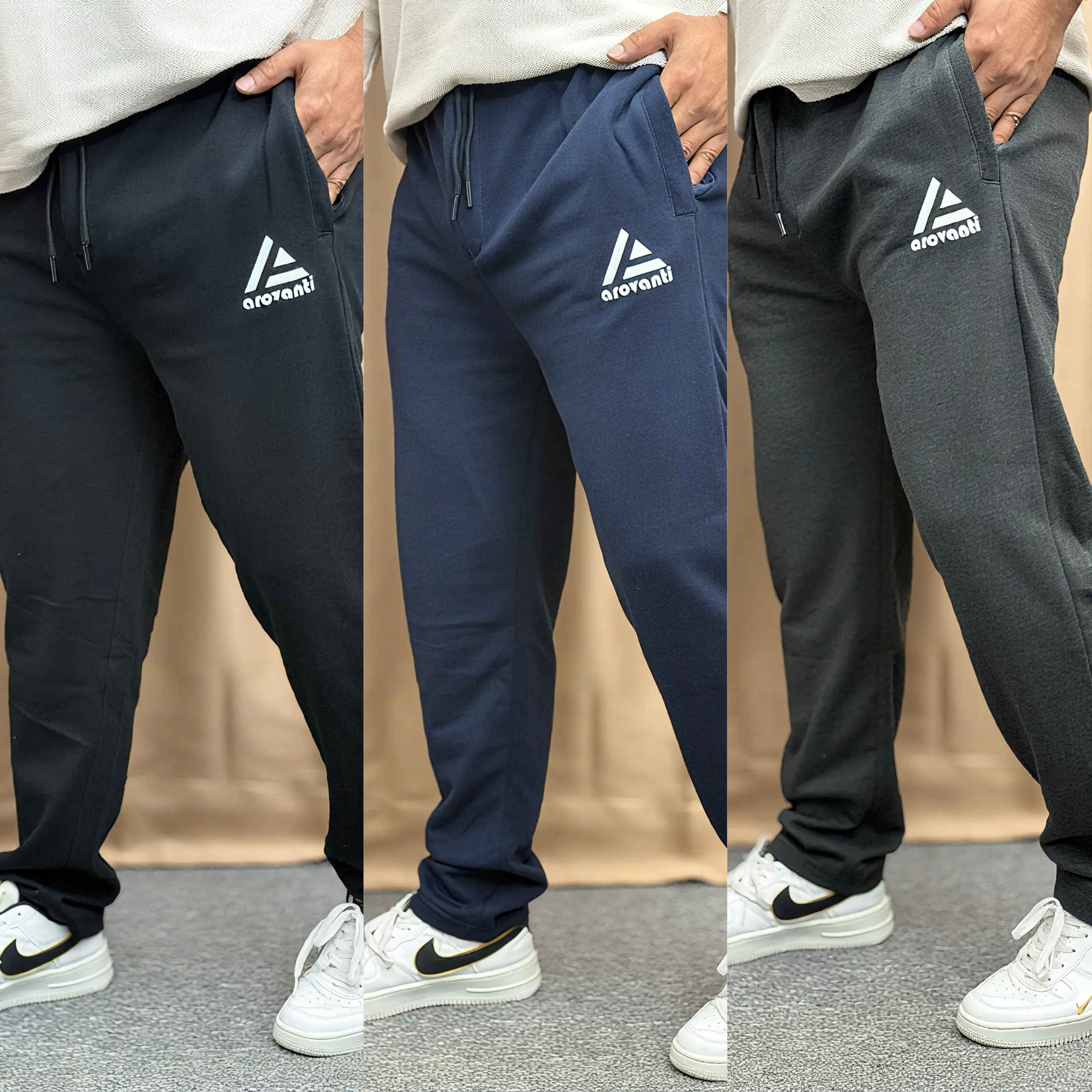 Combo Joggers - Black , Navy Blue & Deep Ash